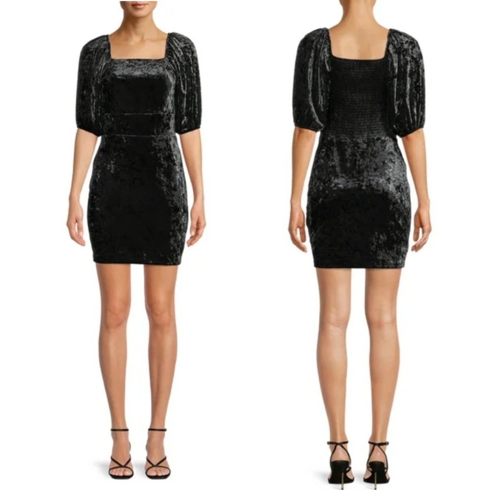 Kendall & Kylie Black Velvet Puff Sleeve Mini Dress